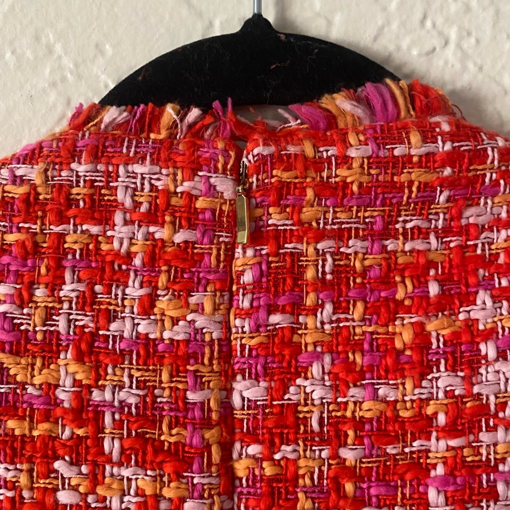 Elie Tahari 100% Cotton Andrea Seath Tweed Mini Dress Size 2 Vibrant Red Pockets - Picture 7 of 11